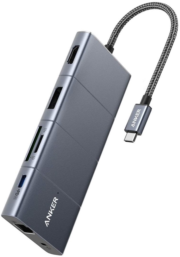 Anker USB C Hub, PowerExpand+ 11-in-1 USB C Hub Adapter, with 4K@60Hz HDMI and DP, 100W Power Delivery, USB-C and 3 USB-A Data Ports, 1 Gbps Ethernet, 3.5mm Audio, microSD and SD Card Reader
