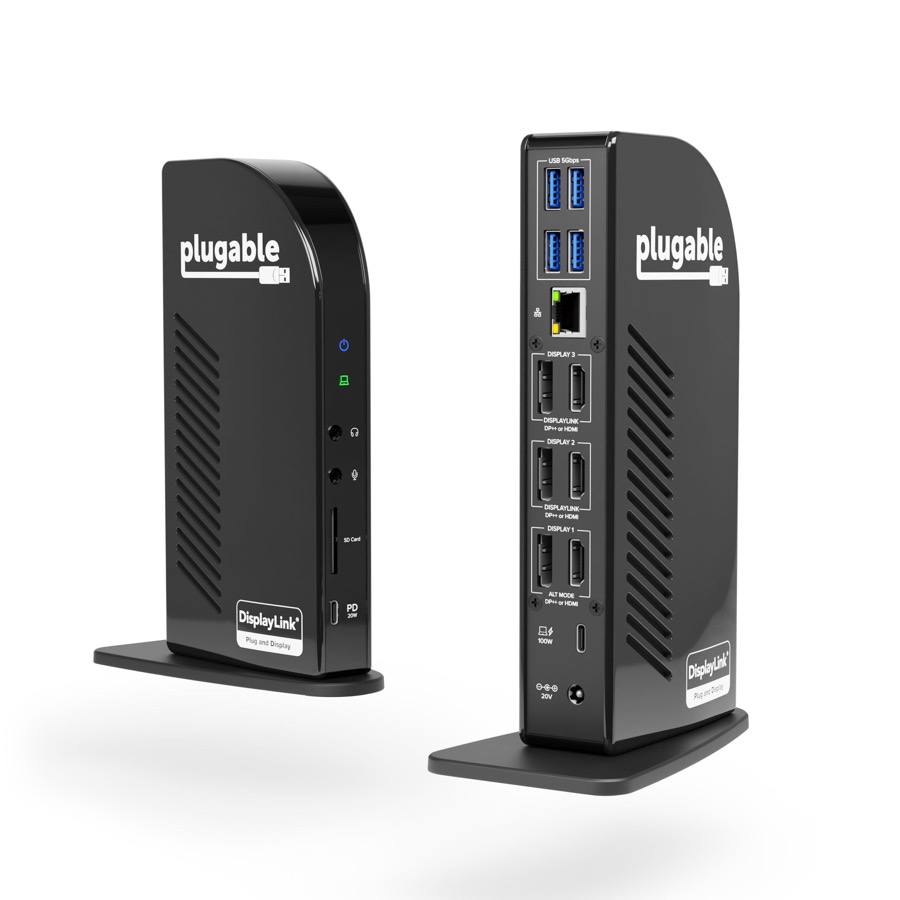 Plugable USB C 4K Triple Monitor Laptop Docking Station with 100W Power Delivery, 3x HDMI and 3x DisplayPort, for Thunderbolt 3/4 and USB-C Windows and Mac