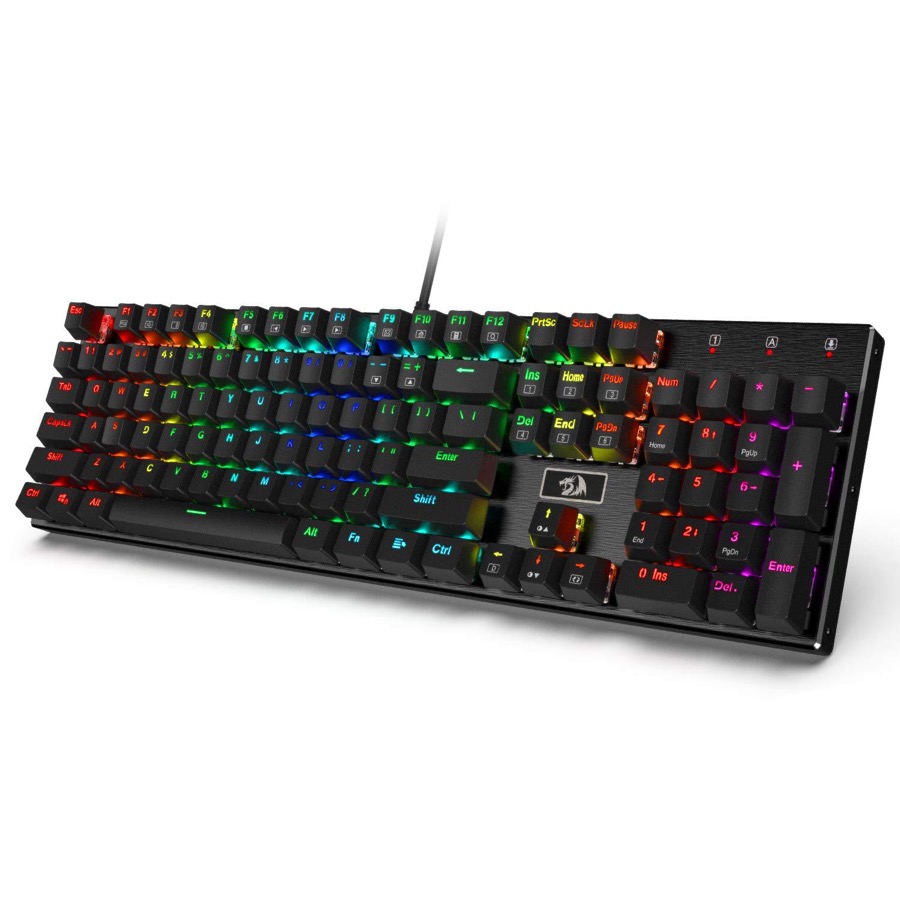 Redragon K556 RGB LED Backlit Wired Mechanical Gaming Keyboard, Aluminum Base, 104 Standard Keys Linear & Quiet Red Switches
