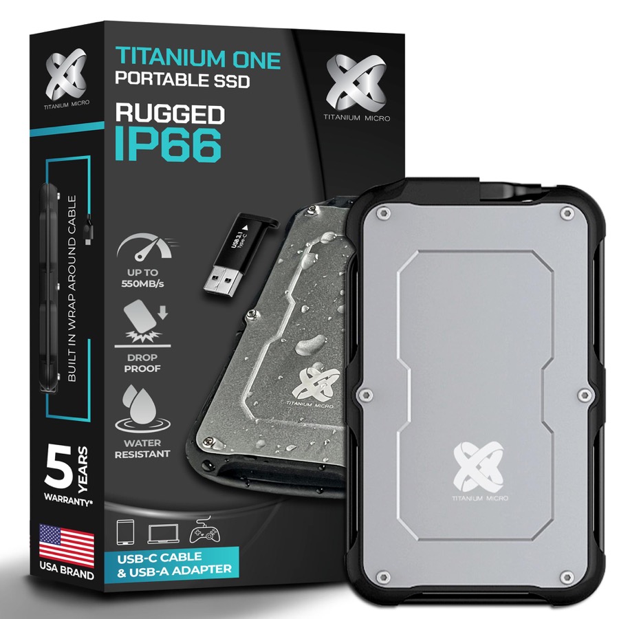 Titanium Micro 2TB External SSD, Titanium One Up to 500MB/s, Wrap-around USB-C 3.2 Gen 2, Rugged IP66 Water&Drop Resistance, Portable Solid State Drive for Window PC, Mac, PS4, PS5, Xbox