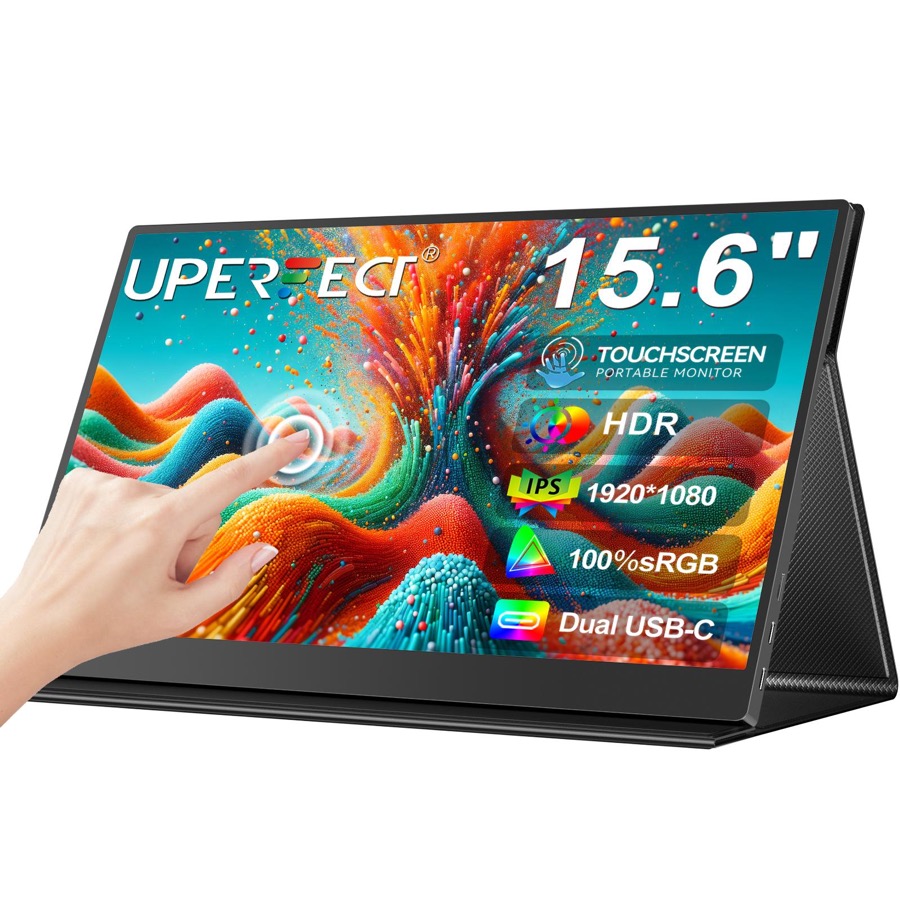 UPERFECT 15.6 Inch Touchscreen Portable Monitor FHD 1080P IPS 10-Point Touch Screen Monitor & Speakers, HDMI USB C Eye-Care Travel External for Laptop Computer PC Phone Switch, VESA & Smart Cover