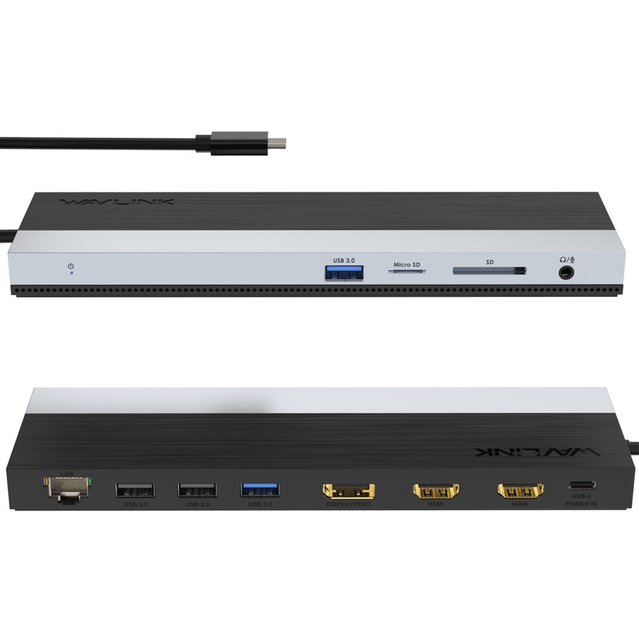 Wavlink USB-C Docking Station Triple Display Max 4K@60Hz with DisplayPort, 2xHDMI, PD, 85W Charging for PC, 2xUSB 3.0, 2x2.0, Gigabit Ethernet, SD/TF Slot, Audio Jack For Windows&Mac etc